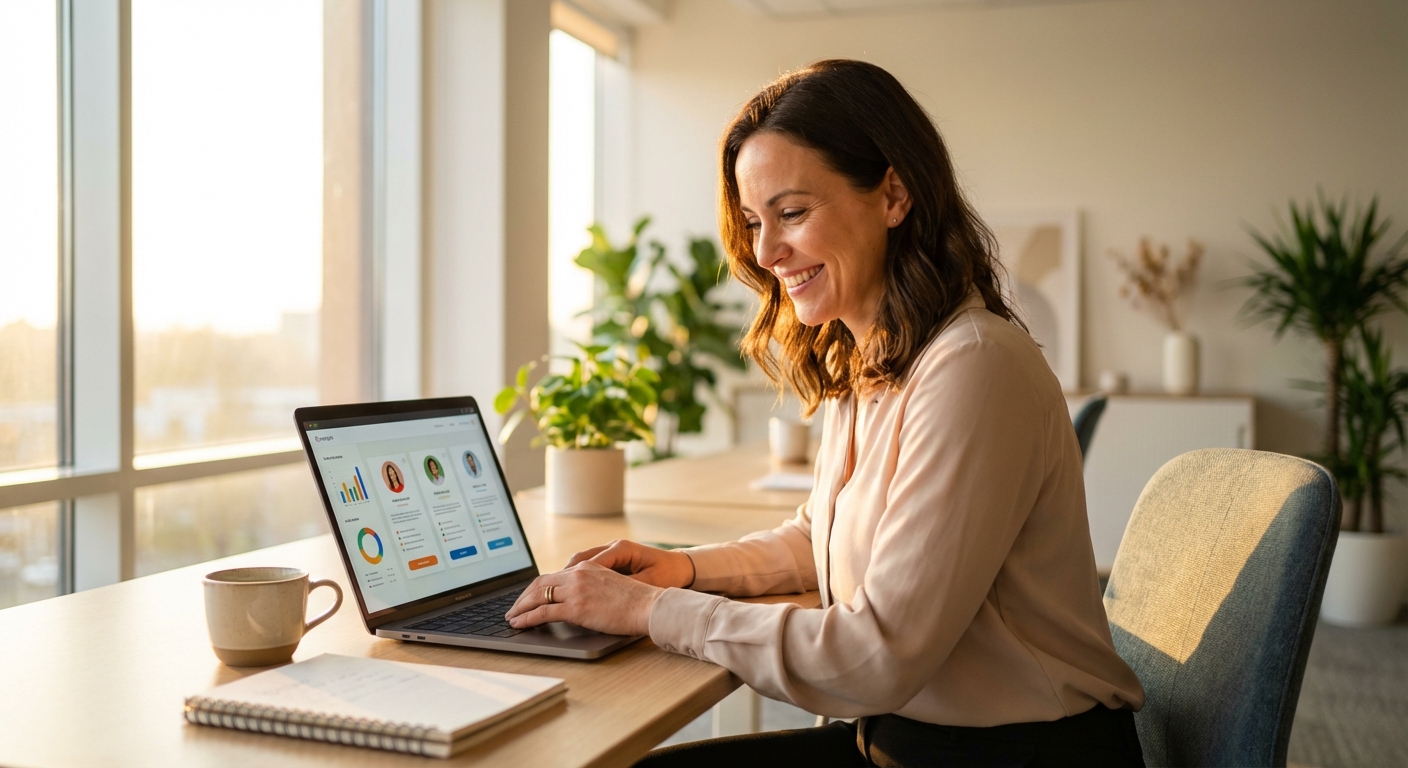 Recruiter reviewing AI phone screening results on laptop